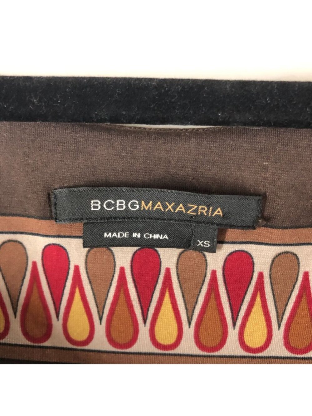 BCBGMaxAzria Shift Dress Cap Sleeve Geometric Bold Print Brown Red XS - Picture 3 of 4